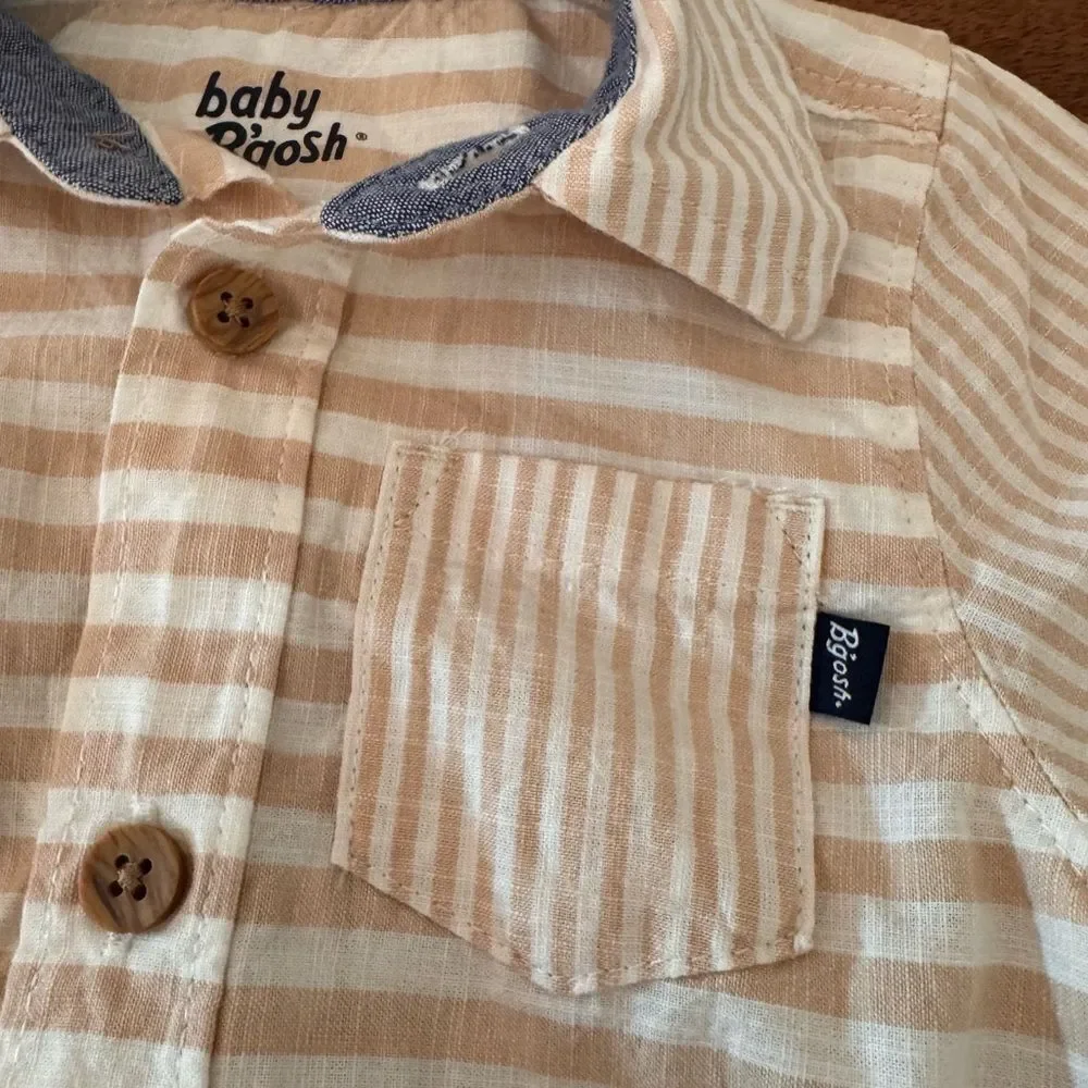 OshKosh B'gosh Baby Boy Suspender Shorts and Striped Button Bodysuit. 6 Months